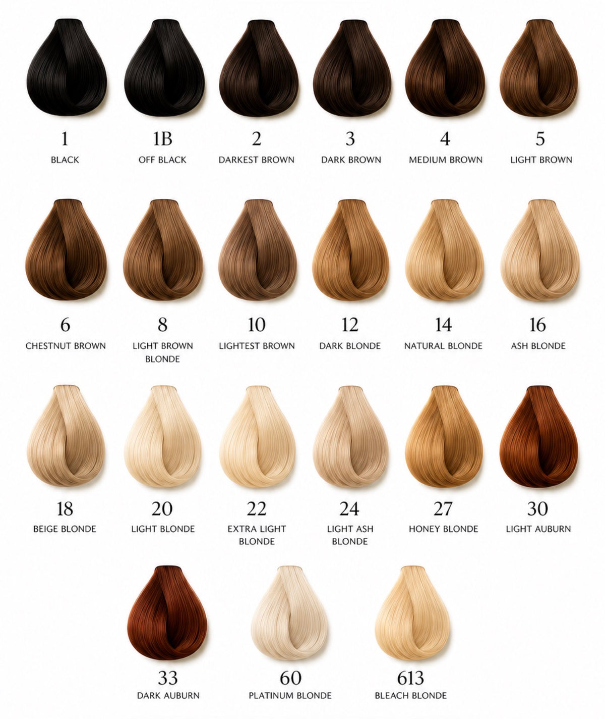 Roskosh shade chart, shades 1 to 613